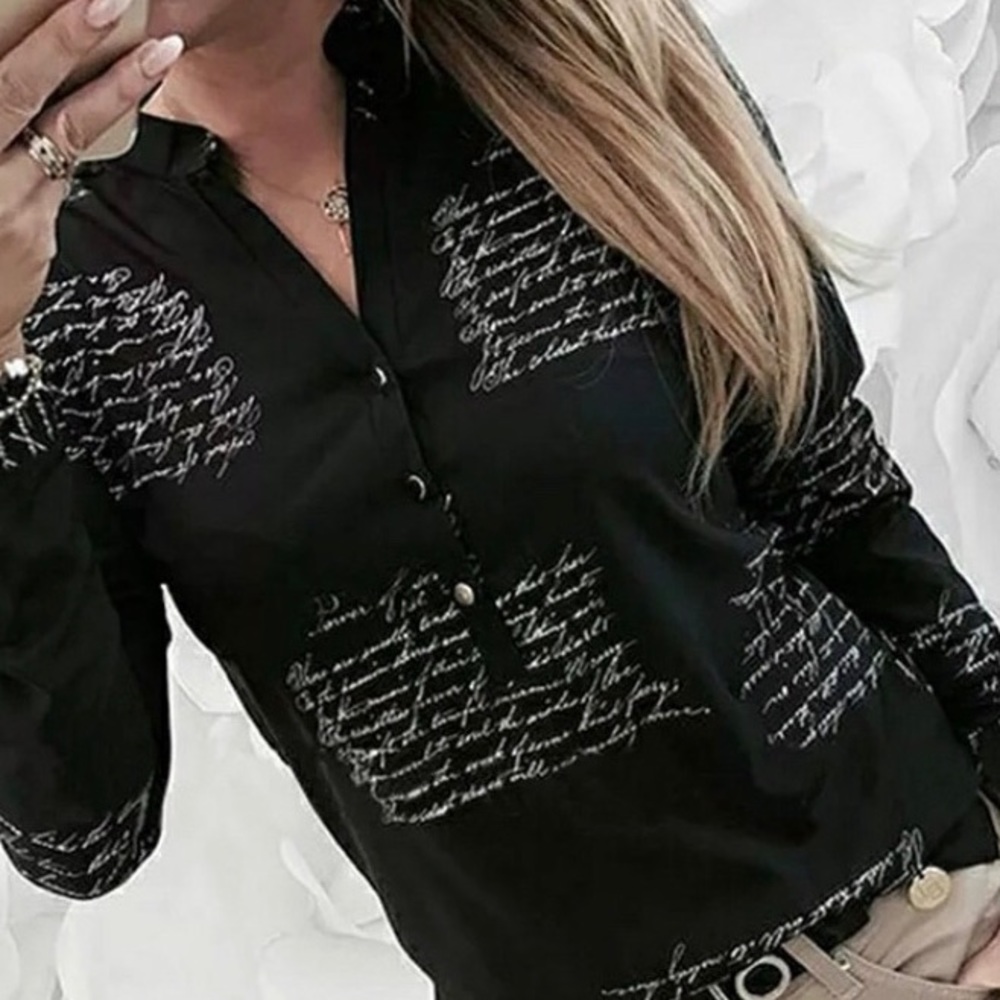 NWOT Black Paris Long Sleeve Top